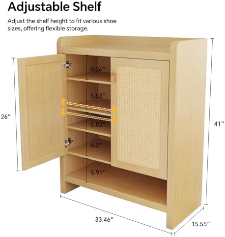 Senlin Rattan Shoe Cabinet with 5-Tier Storage and Rounded Corners
