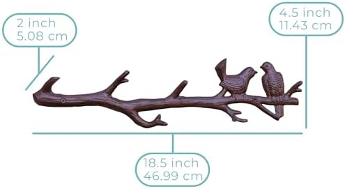Cast Iron Birds On Branch Hook Rack with 6 Hooks