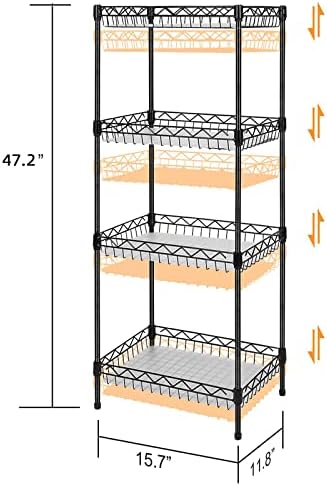 4-Tier Wire Shelving Unit with Baskets Black