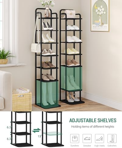 8 Tiers Vertical Shoe Rack Narrow Black Adjustable Corner Storage