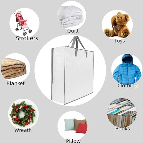 5 Pack Clear Storage Bags with Handles and Zippers for Moving and Organizing