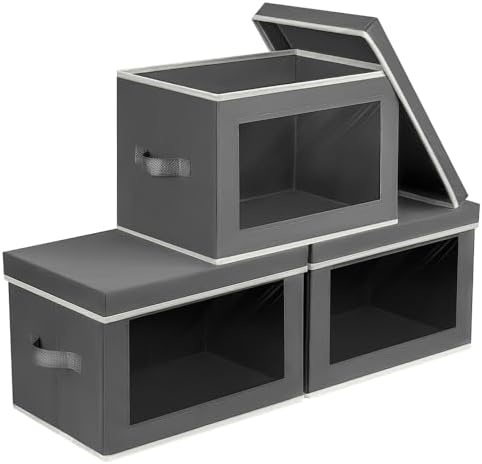 3 Pack Storage Bins with Lids - Grey