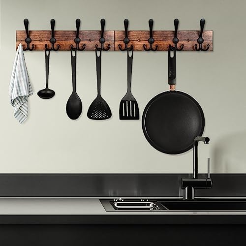 IBosins Wall Mounted Coat Rack with 8 Black Tri Hooks