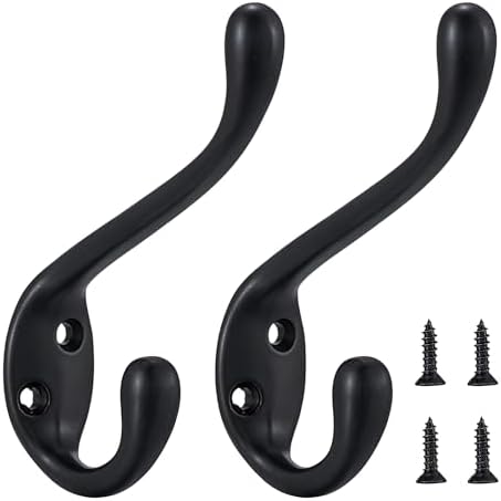 Jukzi Heavy Duty Coat Hooks 5 Pack Matte Black