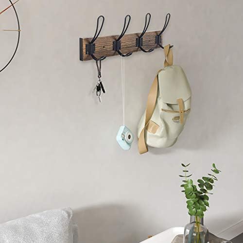 Homagic Rustic Wall Coat Hook with 4 Farmhouse Hooks - Brown