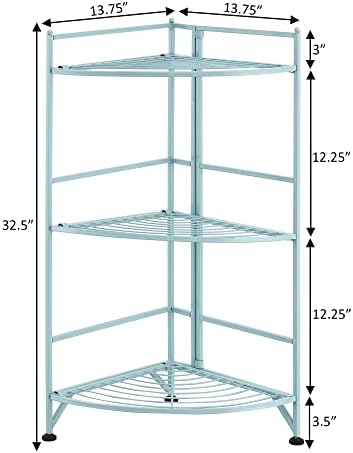Convenience Concepts Xtra Storage 3 Tier Folding Metal Corner Shelf Sea Foam