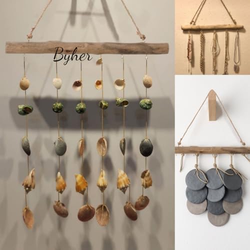 BYHER 15 Inch Driftwood Jewelry Hanger - Rustic Branch Decor with 5 Hooks