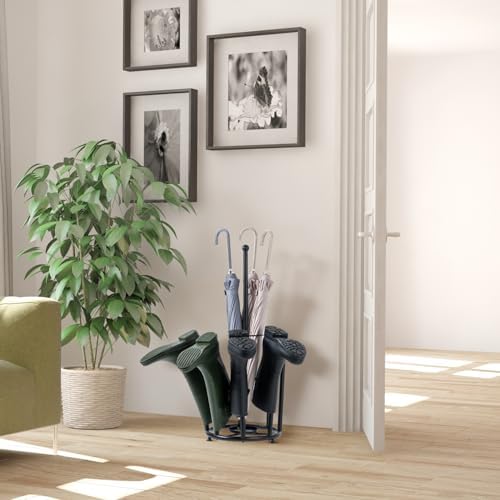 Modern Matte Black Boot Rack with Umbrella Holder and Inverted Drying Design