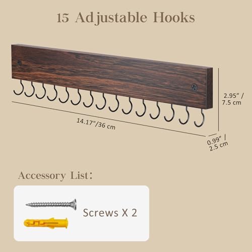 Lolalet Wooden Necklace Holder Wall Mount with 15 Hooks