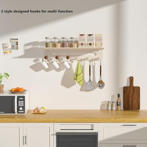 Modern Wall Mount Coat Rack with 6 Hooks and Shelf