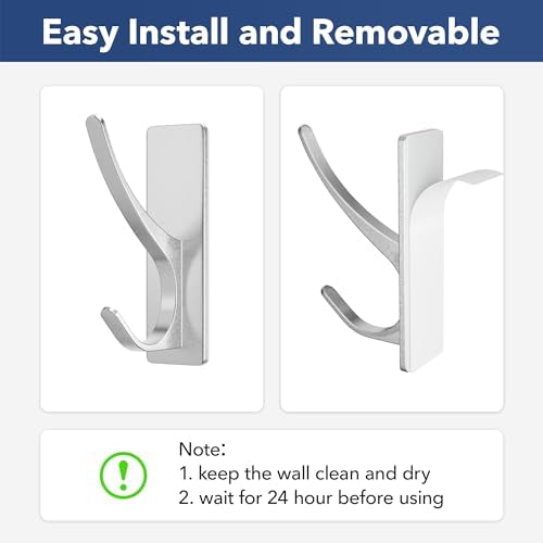 Self-Adhesive Heavy Duty Stainless Coat Hooks 10-Pack Silver