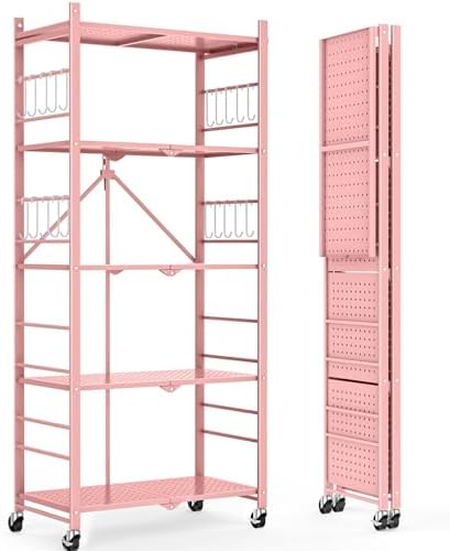 5-Tier Metal Storage Shelves with 20 Hooks and Wheels