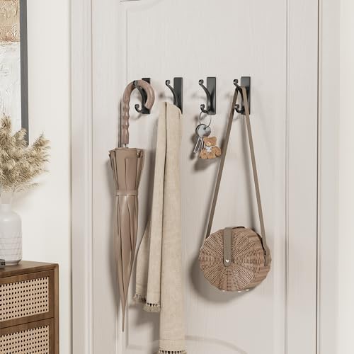 Adhesive Wall Hook for Towel or Coat - Extra Sticky 10LB Stainless Matt Black 8-Pack