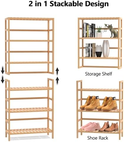 VASMIA 6-Tier Bamboo Shelf Bookcase Storage Unit