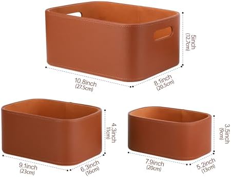 HofferRuffer Faux Leather Baskets with Velvet Lining Set of 3