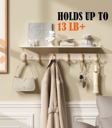 Modern Wall Hooks with 22 Inch Shelf and 6 Hooks