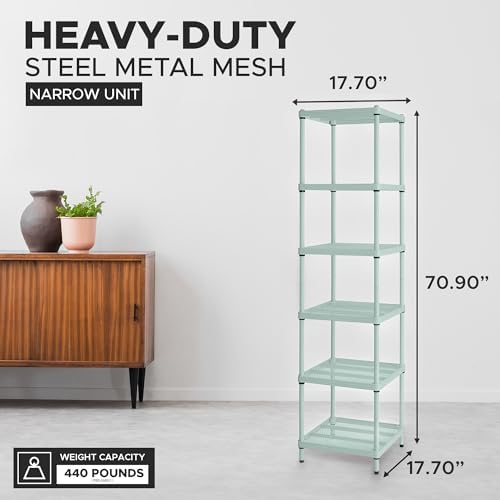 Design Ideas 6 Tier Narrow Metal Storage Shelving Tower Sage Green