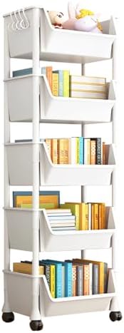 5-Tier Mobile Storage Shelf with Wheels White