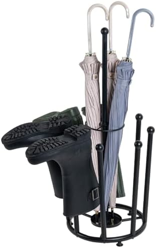 Modern Matte Black Boot Rack with Umbrella Holder and Inverted Drying Design