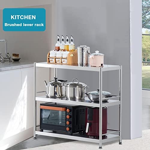 Stainless Steel 3 Tier Shelving Unit with Guardrails