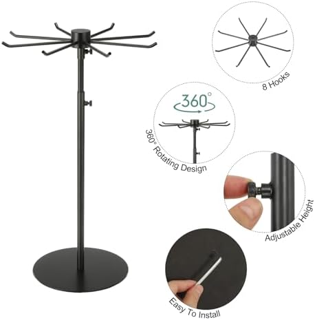 Uxcell Keychain Display Stand with 8 Hooks and 360 Degree Rotation