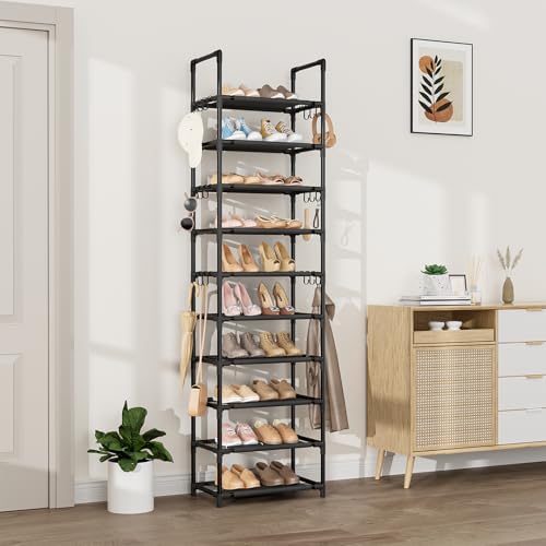 VTRIN 10 Tier Tall Shoe Rack with 18 Hooks