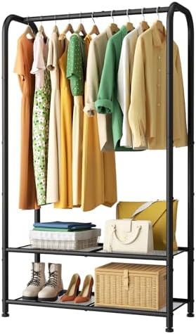 SINGAYE Heavy Duty Garment Rack with Shelves Black