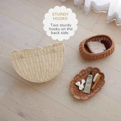 BEBE BASK Scalloped Wicker Wall Basket - 16x10x7 Inch Natural