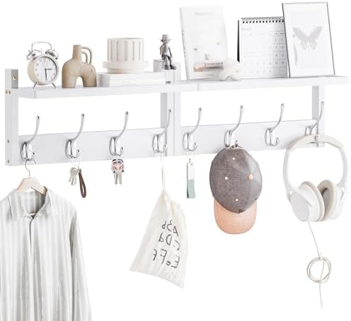2 Pack Bamboo Coat Rack with Storage Shelf