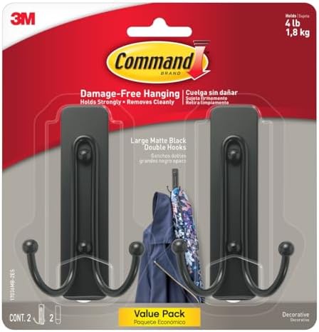 Command Large Matte Black Double Hooks 2-Pack