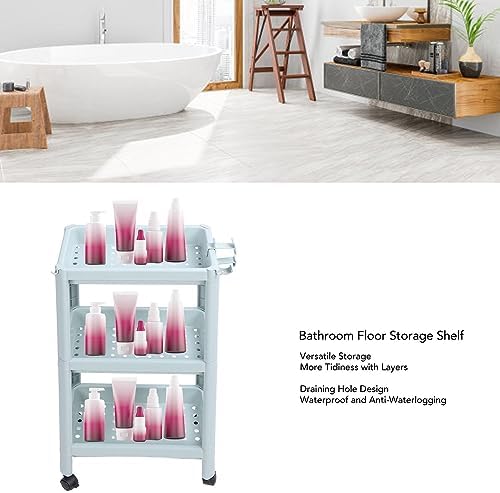 Bathroom Floor Storage Shelf with 3 Layers and Wheels
