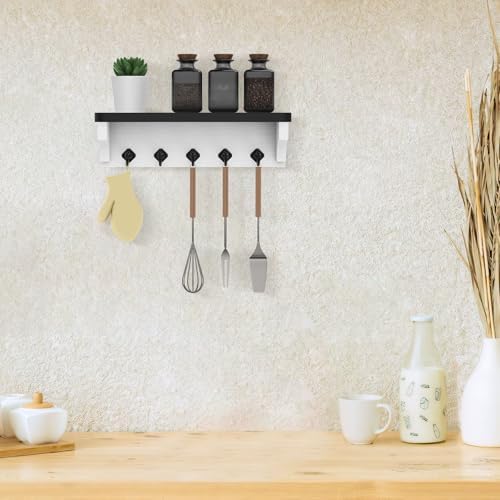 Nekon Wall Key Holder with Floating Shelf and 5 Hooks Black