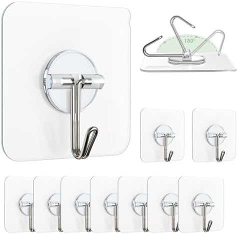 Sticky Wall Hooks 13 lb Clear Removable for Shower Ceiling Kitchen