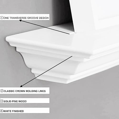 WELLAND White 60 Inch Fireplace Mantel Shelf with Crown Molding