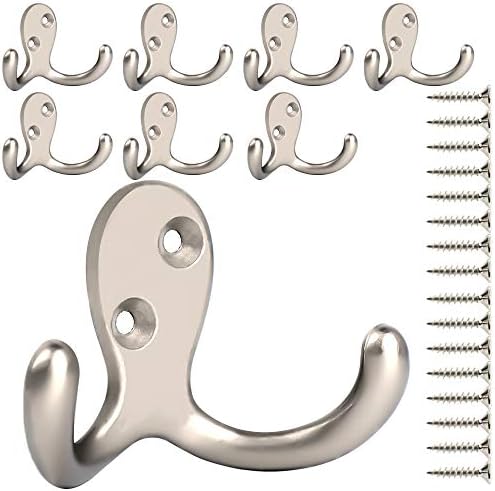 IBosins 8 Pack Heavy Duty Double Prong Coat Hooks Wall Mounted with Screws
