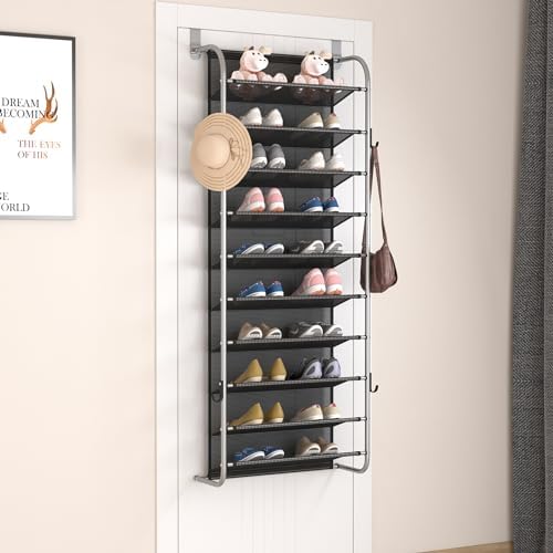 10 Tier Door Hanging Shoe Organizer Rack Gray
