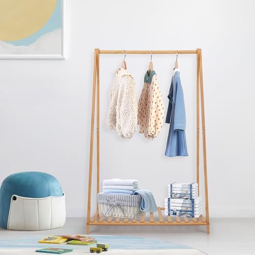 Jotsport Bamboo Kids Clothing Rack with Storage