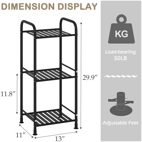 3 Tier Narrow Bathroom Shelf Unit Matte Black Metal Storage Rack for Kitchen Living Room