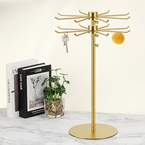 Uxcell Keychain Display Stand 1Pcs - 2 Layer Rotating Jewelry Holder with 8 Hooks