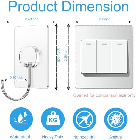 Large Heavy Duty Self Adhesive Hooks 8 Pack