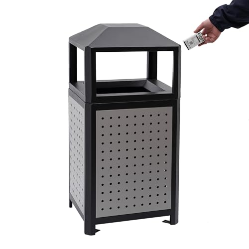Commercial Waste Container Trash Can with Ashtray - 15 Gallon Stainless Steel