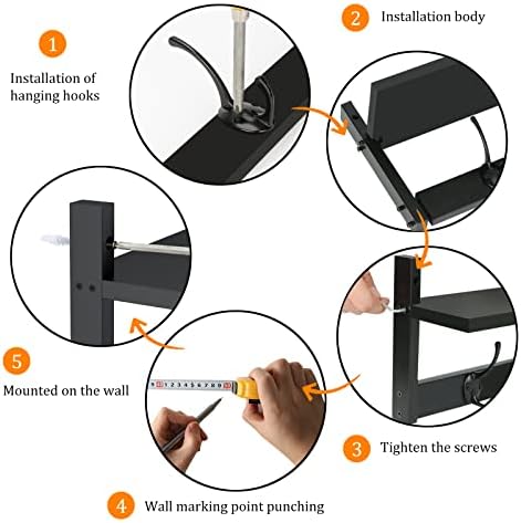 BAMEOS Wall Mounted Shelf with Hooks - Black