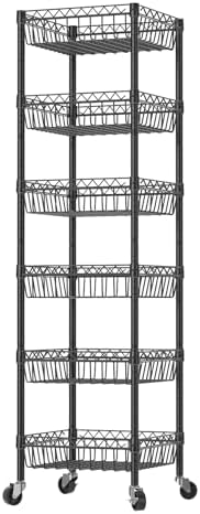SINGAYE 6 Tier Adjustable Wire Shelf with Wheels Black