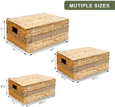 Bezoval Wicker Storage Baskets with Lids Set of 3 Rectangular Boxes
