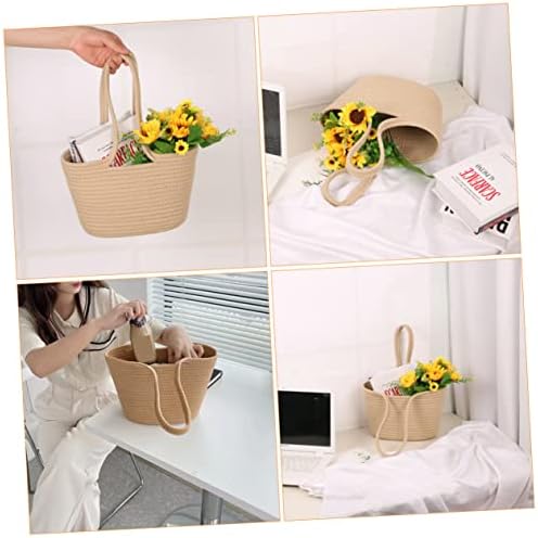 VOSAREA Khaki Woven Storage Basket for Home and Garden