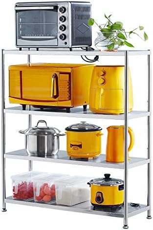 Stainless Steel Shelves 4 Tier Kitchen Storage Shelves Water Ripple Texture Durable and Waterproof