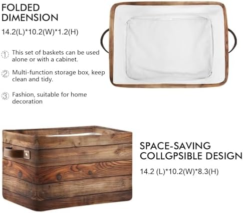 Retro Vintage Wood Print Storage Basket Organizer Bin Shelf For Clothes Gifts Home Office Dorm