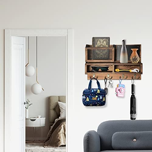 WEWEOW Key Holder Wall Mount with 4 Hooks and Chalkboard