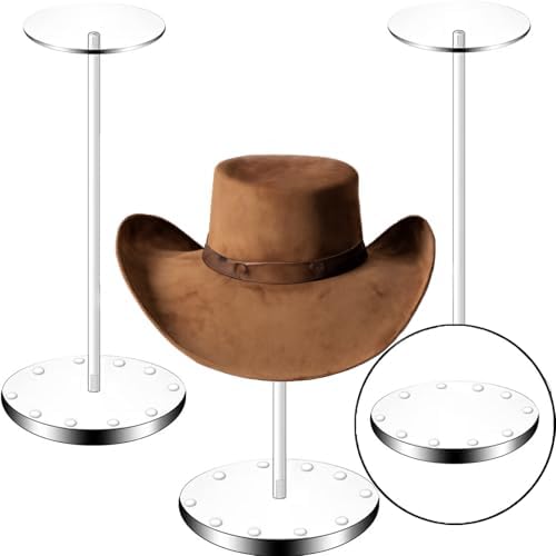 Acrylic Hat Display Stand 3 Pack - Thick Base for Helmet and Wig