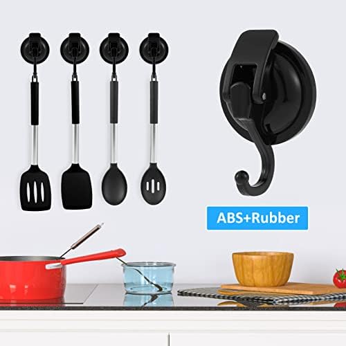 Heavy Duty 15LB Suction Cup Shower Hook Reusable No Drilling Black 4-Pack